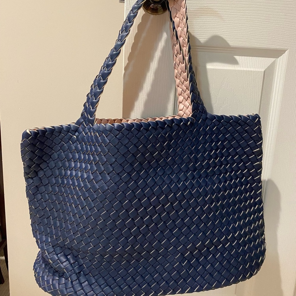 Elegant Navy and Pink Woven Tote Bag